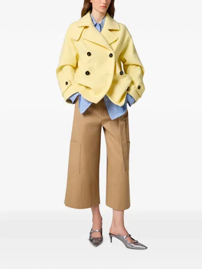 Msgm Belted Cropped Trousers In Neutrals