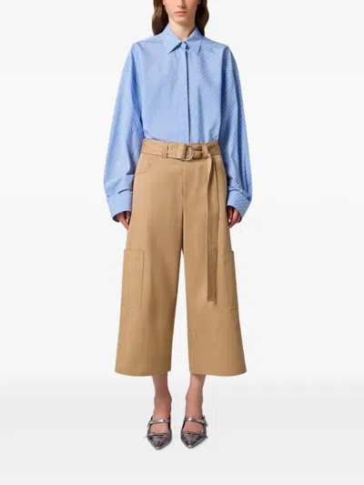 Msgm Belted Cropped Trousers In Neutrals