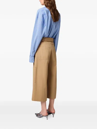 Msgm Belted Cropped Trousers In Neutrals