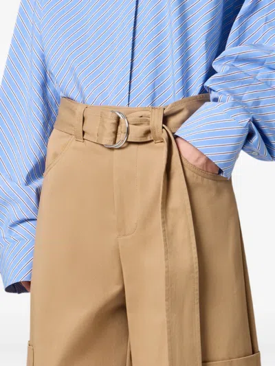Msgm Belted Cropped Trousers In Neutrals