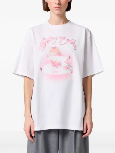 Msgm Rhinestone-embellished Graphic-print T-shirt In Red
