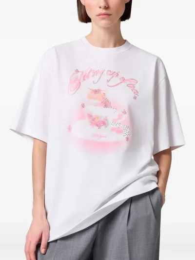 Msgm Rhinestone-embellished Graphic-print T-shirt In Red