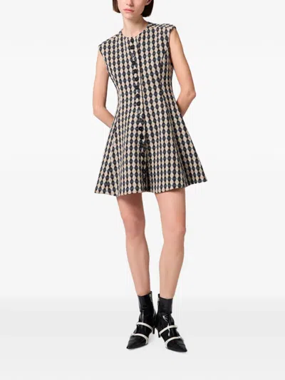 Msgm Argyle-pattern Button-front Dress In Black