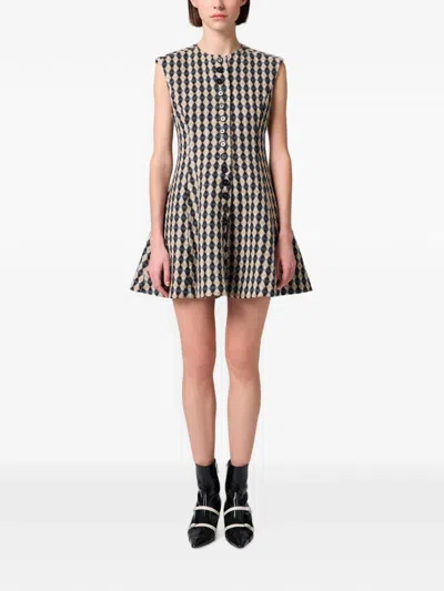Msgm Argyle-pattern Button-front Dress In Black