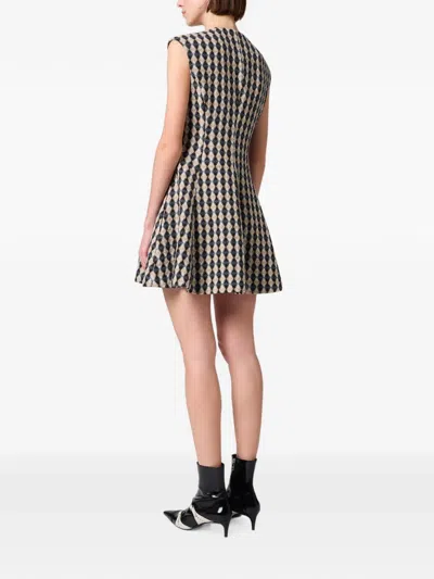 Msgm Argyle-pattern Button-front Dress In Black