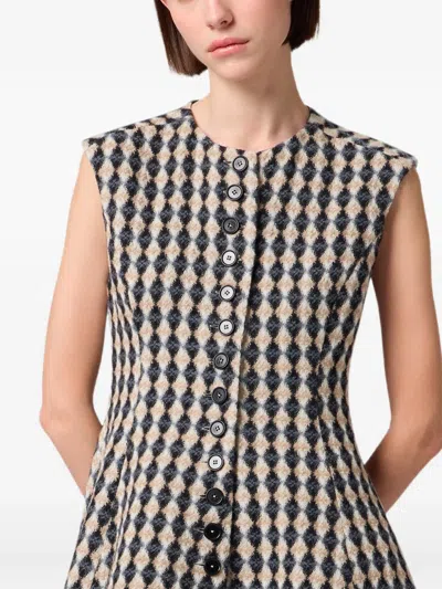 Msgm Argyle-pattern Button-front Dress In Black