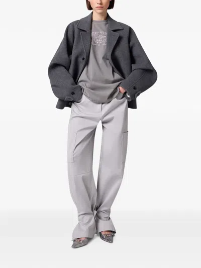 Msgm Embroidered Long-sleeve T-shirt In Grey