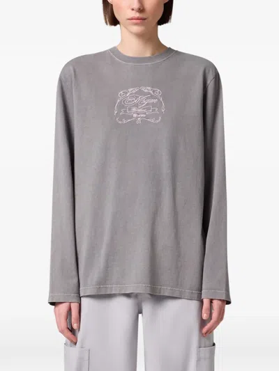 Msgm Embroidered Long-sleeve T-shirt In Grey