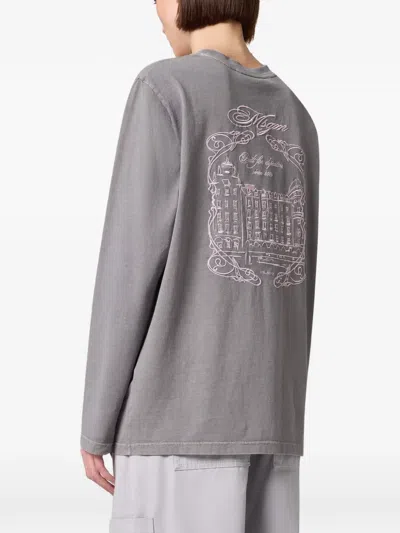 Msgm Embroidered Long-sleeve T-shirt In Grey