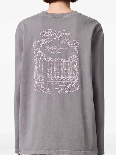 Msgm Embroidered Long-sleeve T-shirt In Grey