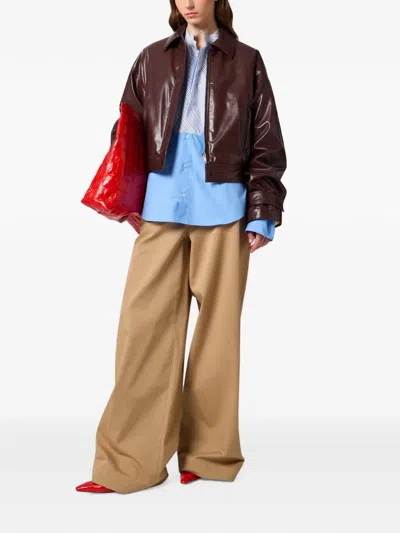 Msgm Logo-patch Wide-leg Trousers In Neutrals
