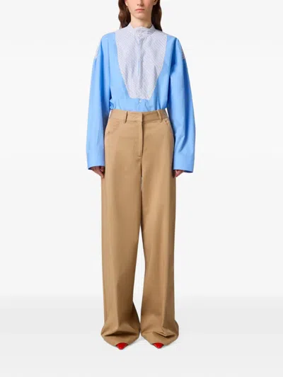 Msgm Logo-patch Wide-leg Trousers In Neutrals