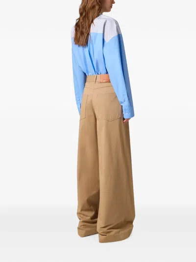 Msgm Logo-patch Wide-leg Trousers In Neutrals