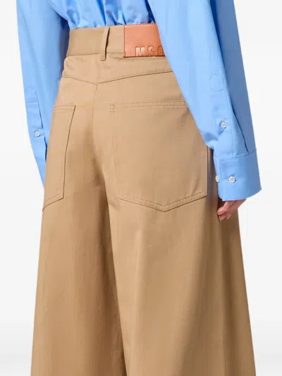 Msgm Logo-patch Wide-leg Trousers In Neutrals