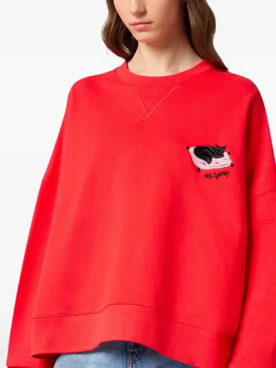 Msgm Cat-patch Sweatshirt In Red