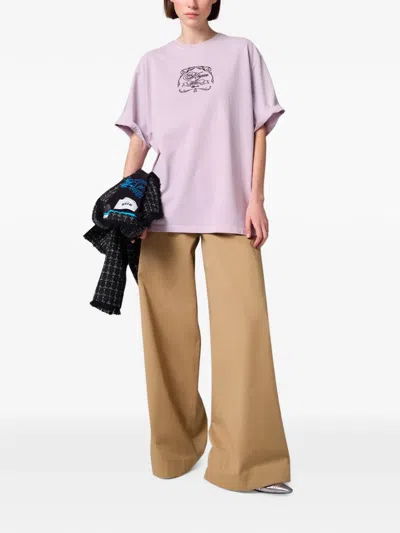 Msgm Embroidered Logo Oversized-fit T-shirt In Purple