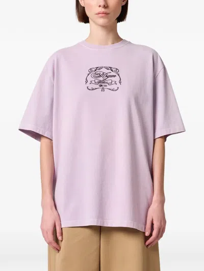 Msgm Embroidered Logo Oversized-fit T-shirt In Purple