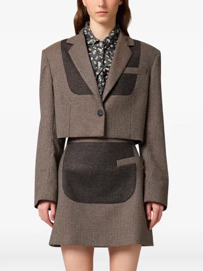Msgm Check-pattern Cropped Jacket In Brown