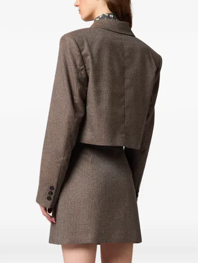 Msgm Check-pattern Cropped Jacket In Brown