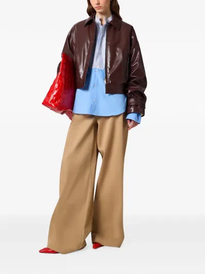 Msgm Logo-patch Cropped Jacket In Brown