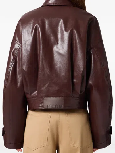 Msgm Logo-patch Cropped Jacket In Brown