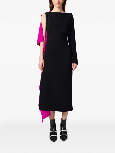 Msgm Asymmetric Draped Midi Dress In Black