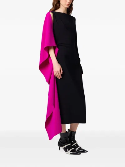Msgm Asymmetric Draped Midi Dress In Black