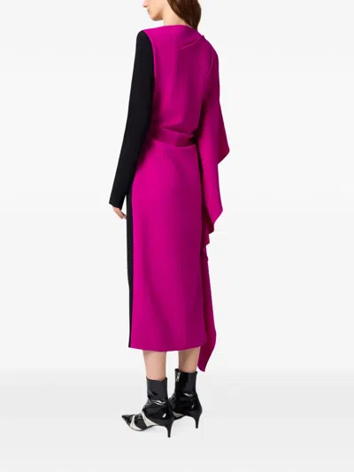 Msgm Asymmetric Draped Midi Dress In Black