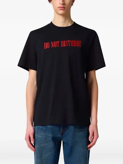 Msgm Slogan-embroidered T-shirt In Black