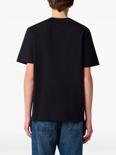 Msgm Slogan-embroidered T-shirt In Black