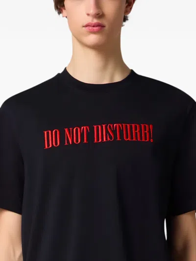 Msgm Slogan-embroidered T-shirt In Black
