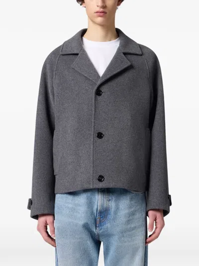 Msgm Raglan-sleeve Button-up Jacket In Gray