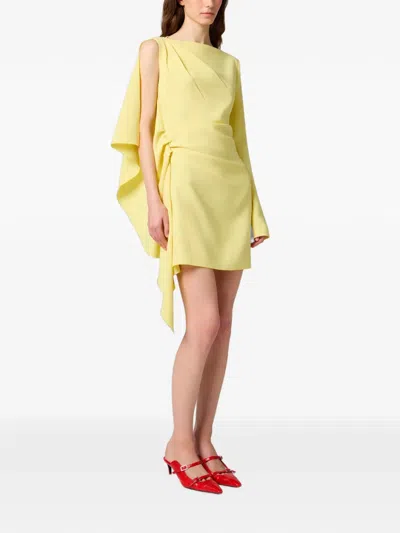 Msgm Asymmetric Draped Mini Dress In Yellow