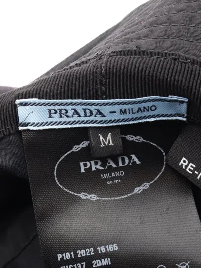 Pre-owned Prada 2000s Re-nylon Triangle-logo Bucket Hat In Black