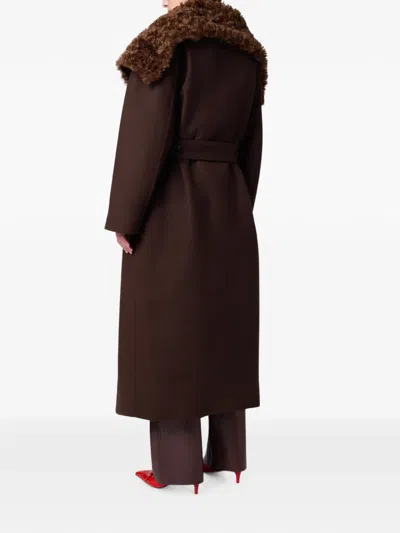 Msgm Shearling-trim Belted Coat In Brown