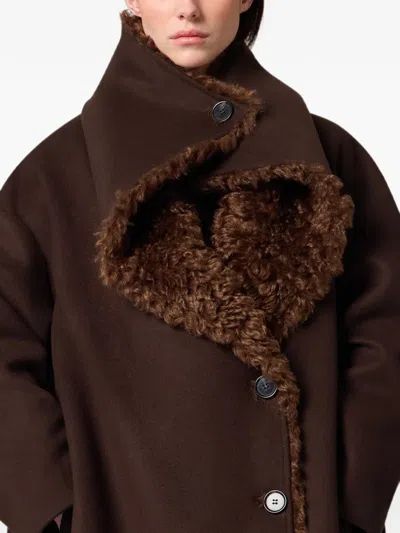 Msgm Shearling-trim Belted Coat In Brown