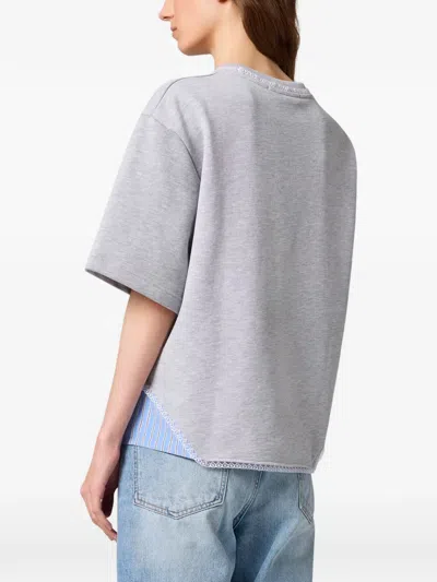 Msgm Lace-trim Logo-embroidered T-shirt In Grey