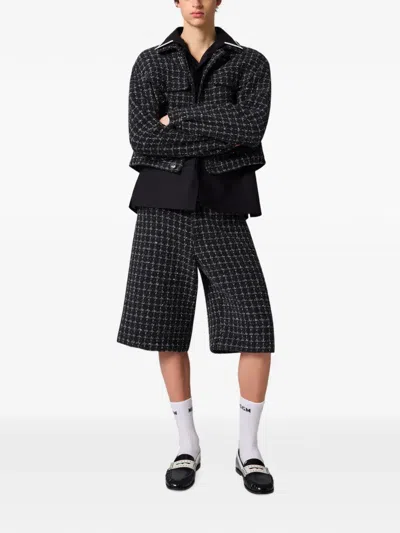 Msgm Check-pattern Tweed Jacket In Black