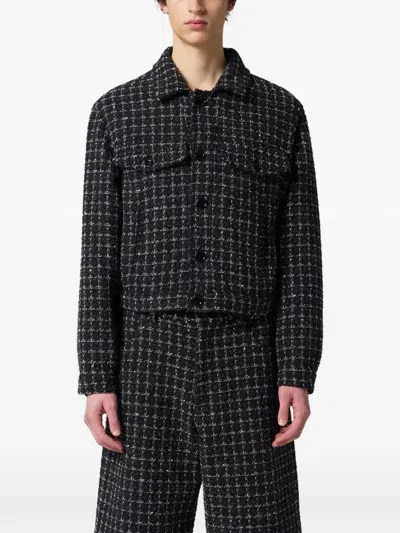 Msgm Check-pattern Tweed Jacket In Black