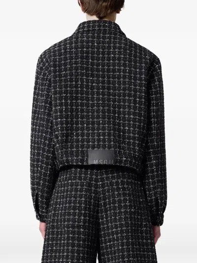 Msgm Check-pattern Tweed Jacket In Black