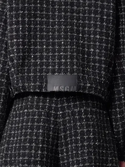 Msgm Check-pattern Tweed Jacket In Black