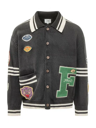Found Patch-detail Striped-trim Cardigan In Black