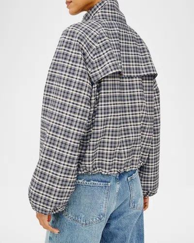Rails Womens Blake Funnel-neck Woven Jacket Mini Check In Blue