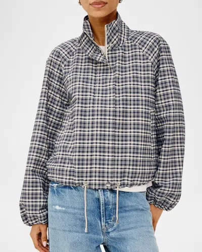 Rails Womens Blake Funnel-neck Woven Jacket Mini Check In Blue
