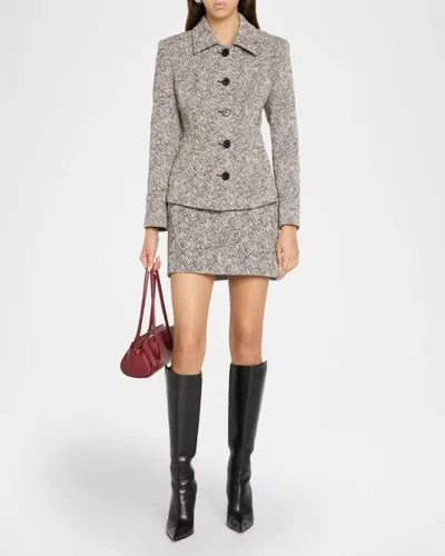 Milly Esme Herringbone Structured Jacket In Gray