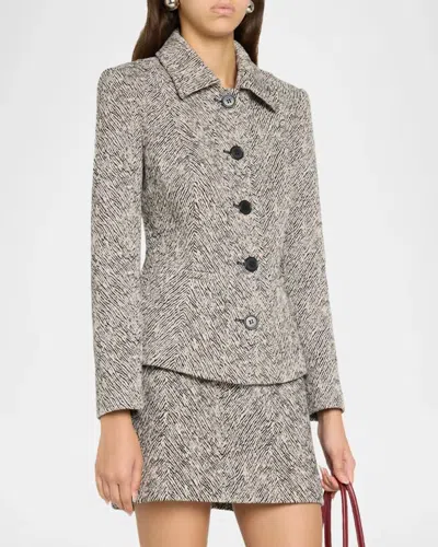 Milly Esme Herringbone Structured Jacket In Gray