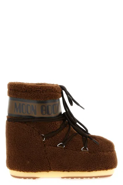 Moon Boot Faux Fur Flat Sole High Ankle Boots In Brown