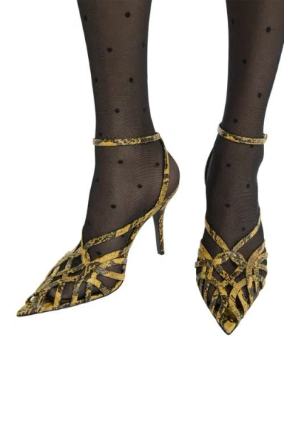 Balmain 95mm Cage Python-embossed Sandals In Yellow