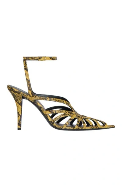 Balmain 95mm Cage Python-embossed Sandals In Yellow