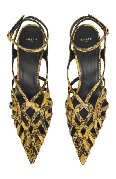 Balmain 95mm Cage Python-embossed Sandals In Yellow